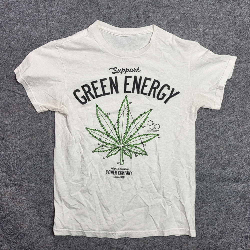 Support Green Energy 420 Weed White Shirt‎ Size Small